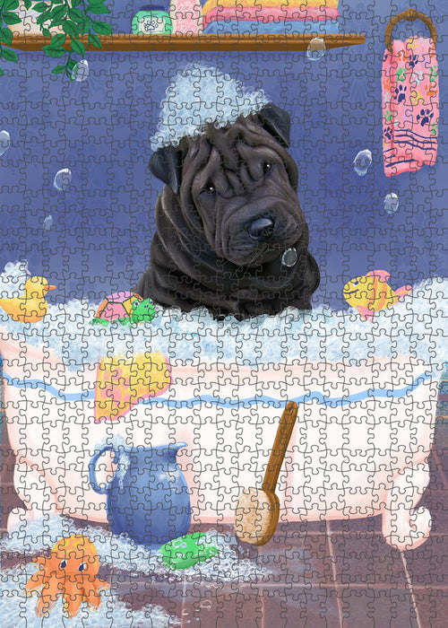 Rub A Dub Dog In A Tub Shar Pei Dog Portrait Jigsaw Puzzle for Adults Animal Interlocking Puzzle Game Unique Gift for Dog Lover's with Metal Tin Box PZL353