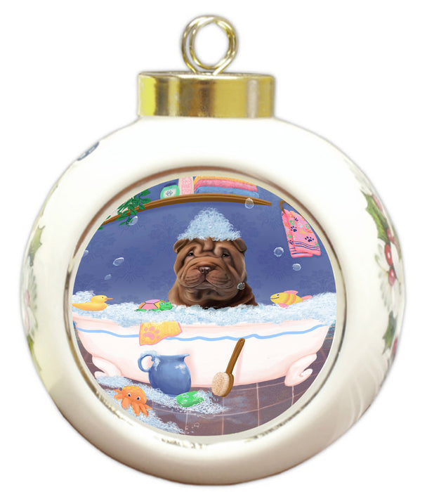 Rub A Dub Dog In A Tub Shar Pei Dog Round Ball Christmas Ornament RBPOR58666