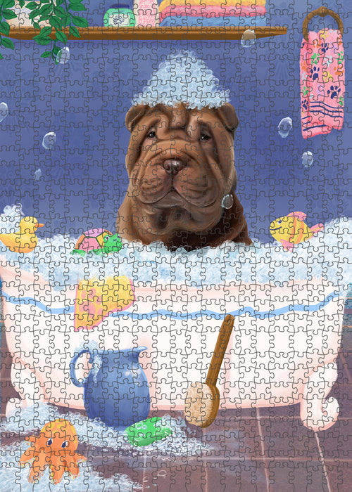 Rub A Dub Dog In A Tub Shar Pei Dog Portrait Jigsaw Puzzle for Adults Animal Interlocking Puzzle Game Unique Gift for Dog Lover's with Metal Tin Box PZL354