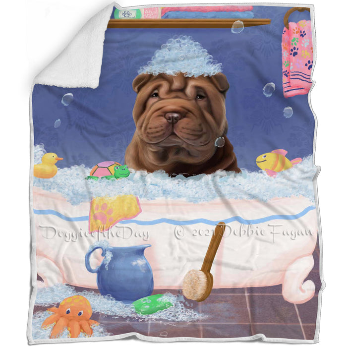 Rub A Dub Dog In A Tub Shar Pei Dog Blanket BLNKT143151