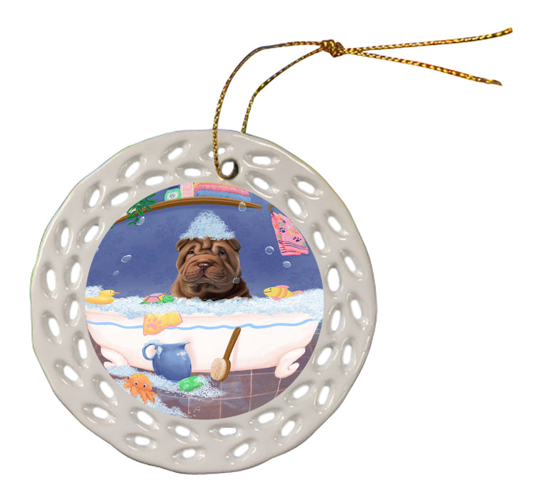Rub A Dub Dog In A Tub Shar Pei Dog Doily Ornament DPOR58333