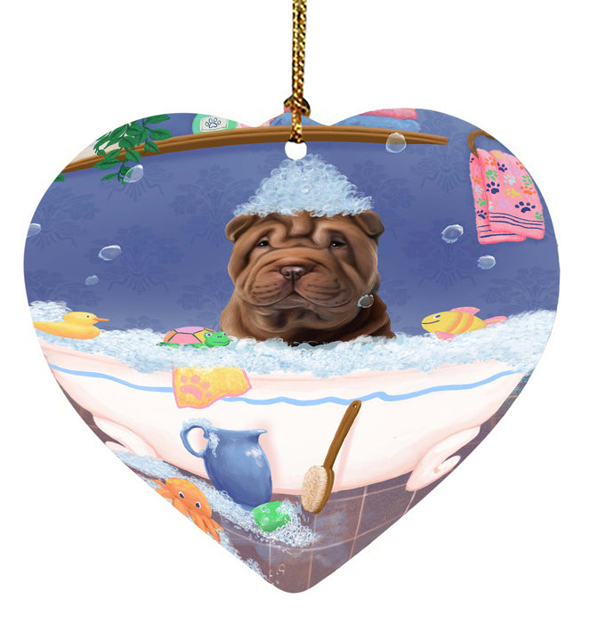 Rub A Dub Dog In A Tub Shar Pei Dog Heart Christmas Ornament HPORA58682