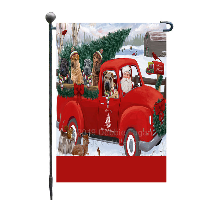 Personalized Christmas Santa Red Truck Express Delivery Shar Pei Dogs Custom Garden Flags GFLG-DOTD-A57681