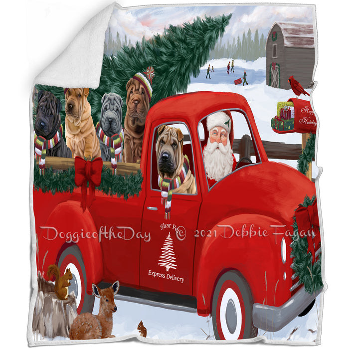 Christmas Santa Express Delivery Red Truck Shar Peis Dog Family Blanket BLNKT112962