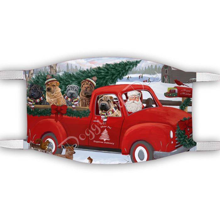 Christmas Santa Express Delivery Red Truck Shar Pei Dogs Face Mask FM48471