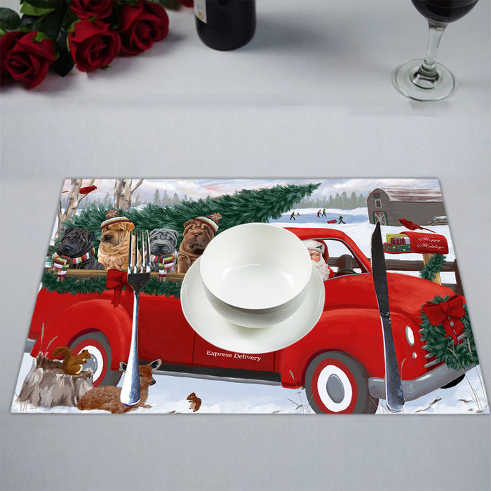 Christmas Santa Express Delivery Red Truck Shar Pei Dogs Placemat