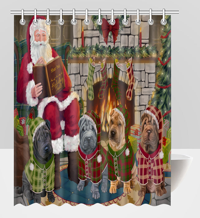 Christmas Cozy Holiday Fire Tails Shar Pei Dogs Shower Curtain
