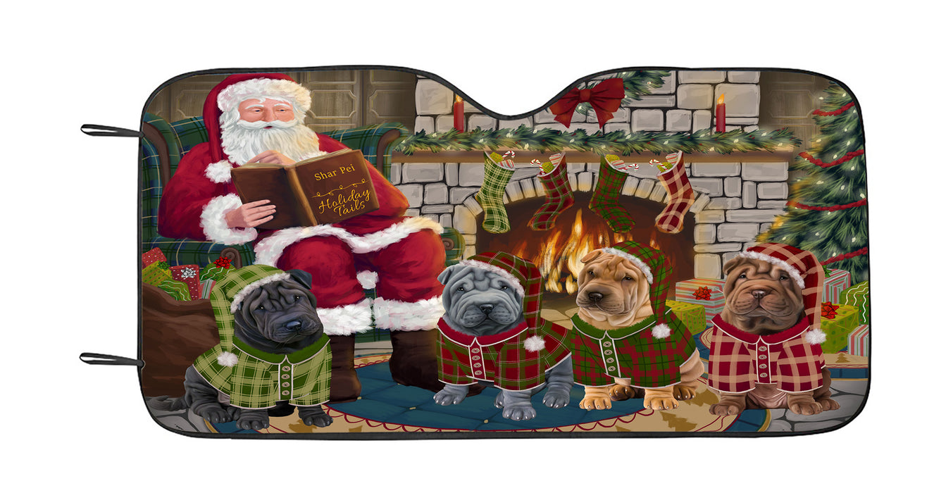 Christmas Cozy Holiday Fire Tails Shar Pei Dogs Car Sun Shade