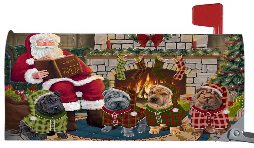 Christmas Cozy Holiday Fire Tails Shar Pei Dogs 6.5 x 19 Inches Magnetic Mailbox Cover Post Box Cover Wraps Garden Yard Décor MBC48932