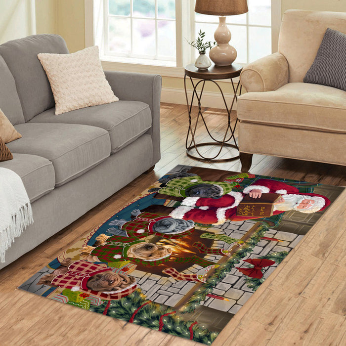 Christmas Cozy Holiday Fire Tails Shar Pei Dogs Area Rug