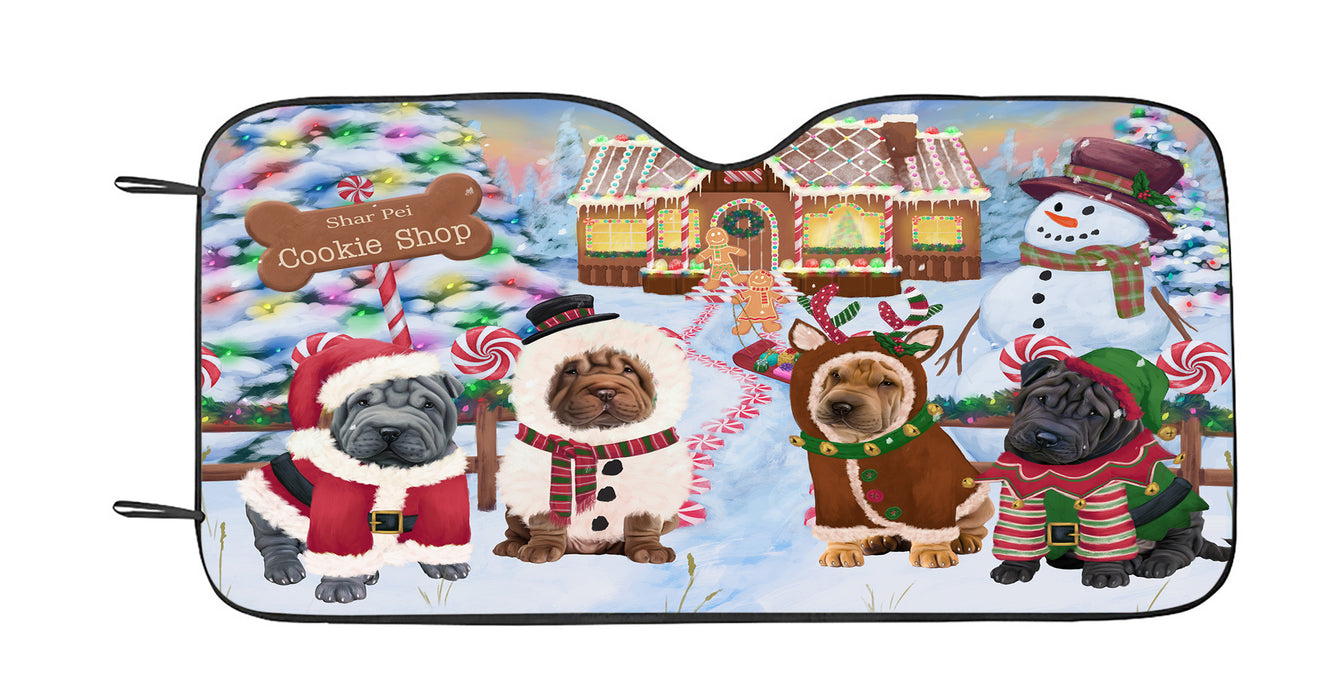 Holiday Gingerbread Cookie Shar Pei Dogs Car Sun Shade