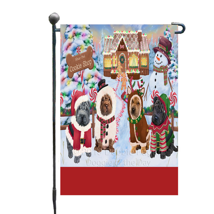 Personalized Holiday Gingerbread Cookie Shop Shar Pei Dogs Custom Garden Flags GFLG-DOTD-A59236