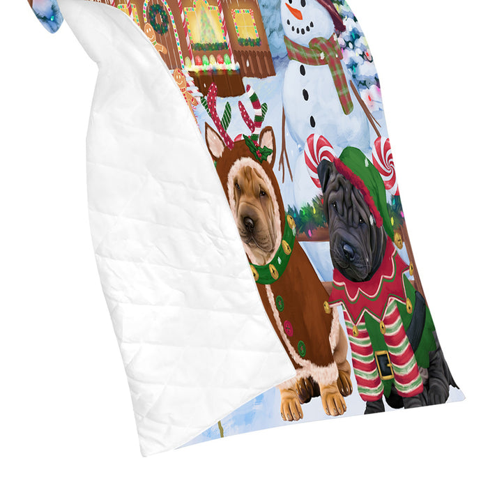 Holiday Gingerbread Cookie Shar Pei Dogs Quilt
