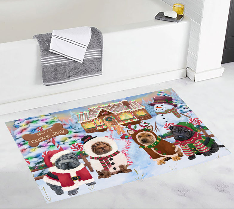 Holiday Gingerbread Cookie Shar Pei Dogs Bath Mat