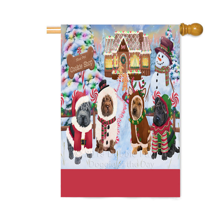 Personalized Holiday Gingerbread Cookie Shop Shar Pei Dogs Custom House Flag FLG-DOTD-A59292