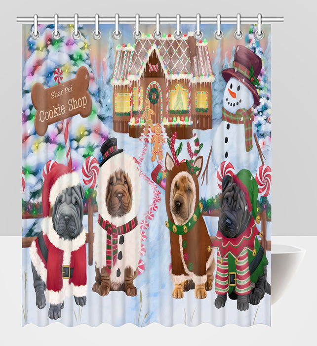 Holiday Gingerbread Cookie Shar Pei Dogs Shower Curtain