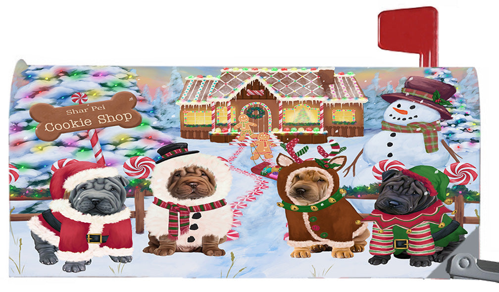 Christmas Holiday Gingerbread Cookie Shop Shar Pei Dogs 6.5 x 19 Inches Magnetic Mailbox Cover Post Box Cover Wraps Garden Yard Décor MBC49023