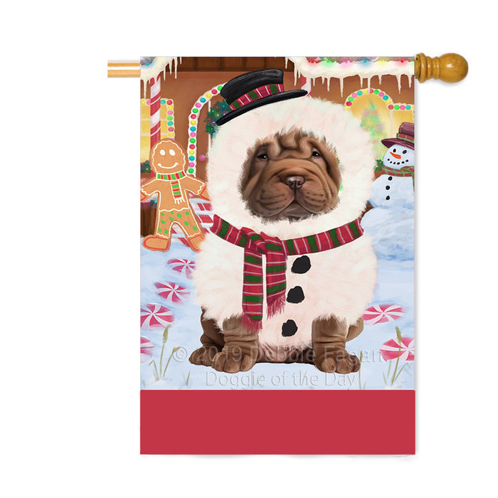 Personalized Gingerbread Candyfest Shar Pei Dog Custom House Flag FLG63952