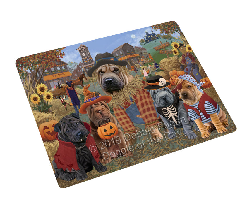 Halloween 'Round Town Shar Pei Dogs Cutting Board - For Kitchen - Scratch & Stain Resistant - Designed To Stay In Place - Easy To Clean By Hand - Perfect for Chopping Meats, Vegetables