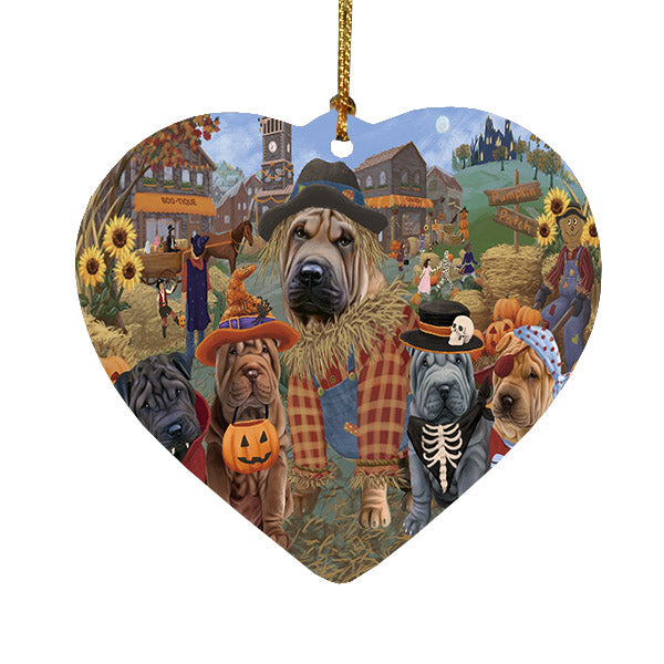 Halloween 'Round Town Shar Pei Dogs Heart Christmas Ornament HPOR57701