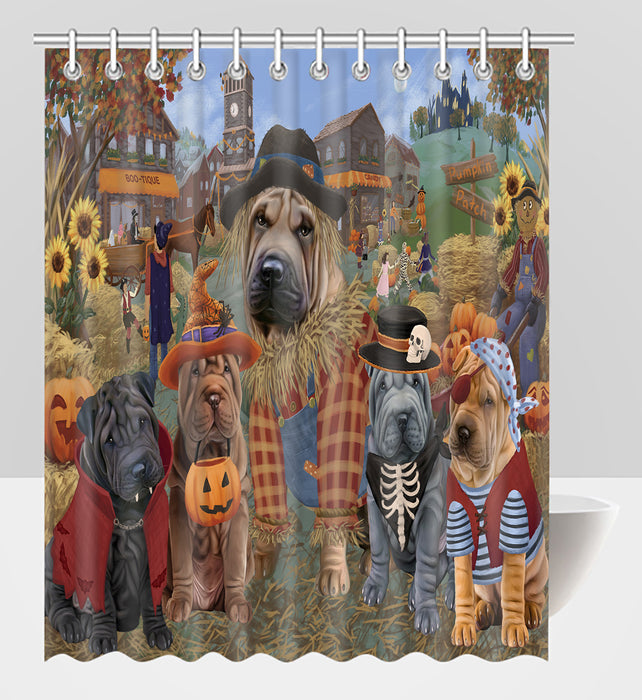 Halloween 'Round Town Shar Pei Dogs Shower Curtain