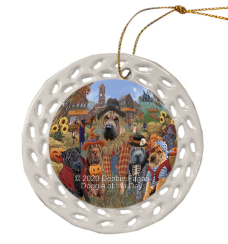 Halloween 'Round Town Shar Pei Dogs Doily Ornament DPOR58065