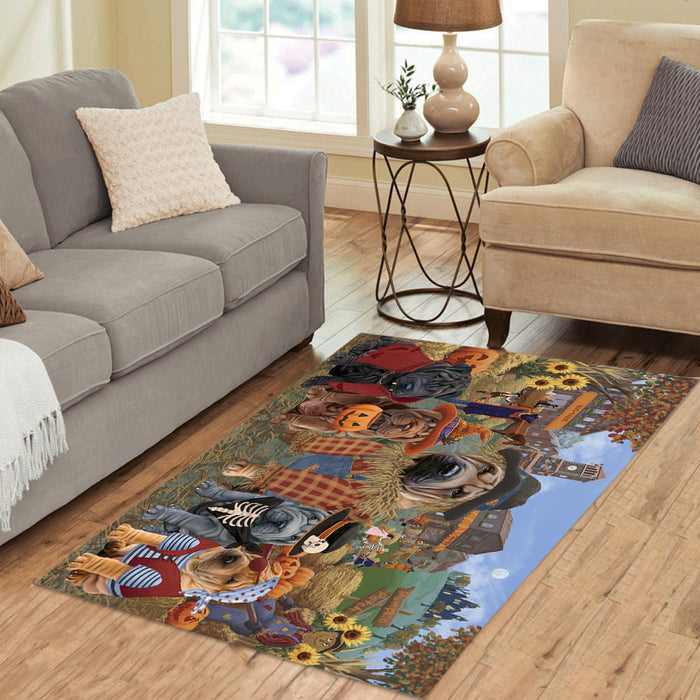 Halloween 'Round Town and Fall Pumpkin Scarecrow Both Shar Pei Dogs Area Rug