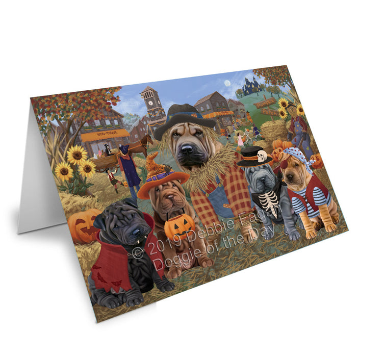 Halloween 'Round Town Shar Pei Dogs Handmade Artwork Assorted Pets Greeting Cards and Note Cards with Envelopes for All Occasions and Holiday Seasons GCD78449
