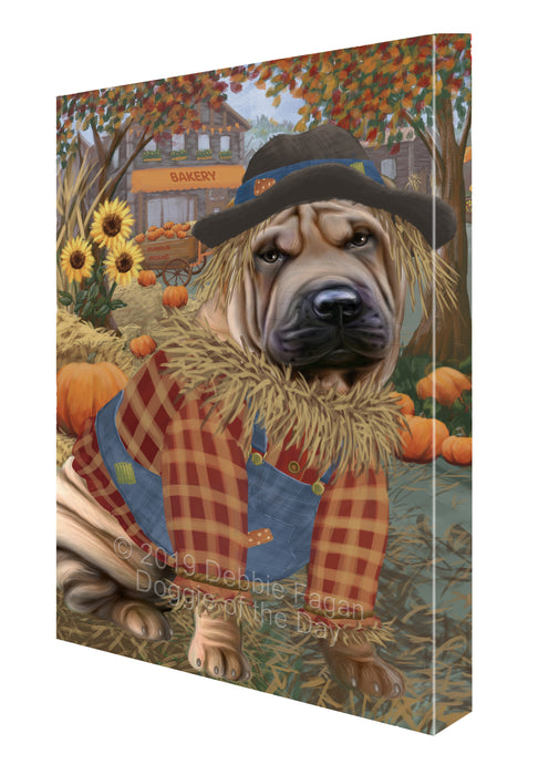 Fall Pumpkin Scarecrow Shar Pei Dogs Canvas Print Wall Art Décor CVS144521