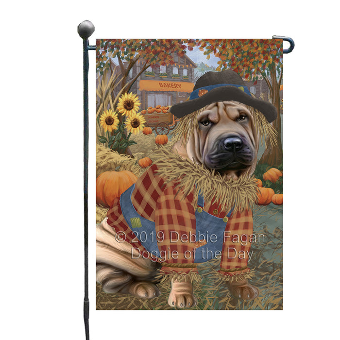 Fall Pumpkin Scarecrow Shar Pei Dogs Garden Flag GFLG65806