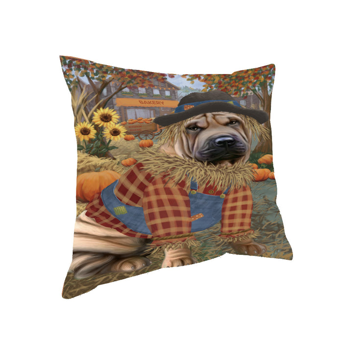 Fall Pumpkin Scarecrow Scottish Terrier Dogs Pillow PIL85396 (18x18)