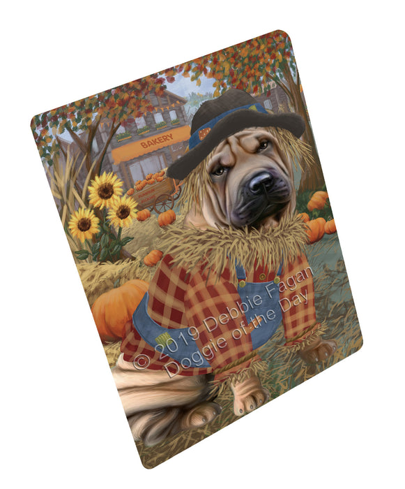 Fall Pumpkin Scarecrow Shar Pei Dogs Cutting Board - For Kitchen - Scratch & Stain Resistant - Designed To Stay In Place - Easy To Clean By Hand - Perfect for Chopping Meats, Vegetables