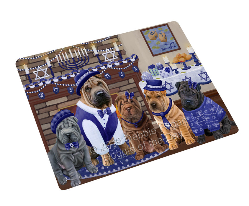 Happy Hanukkah Family Shar Pei Dogs Cutting Board - For Kitchen - Scratch & Stain Resistant - Designed To Stay In Place - Easy To Clean By Hand - Perfect for Chopping Meats, Vegetables