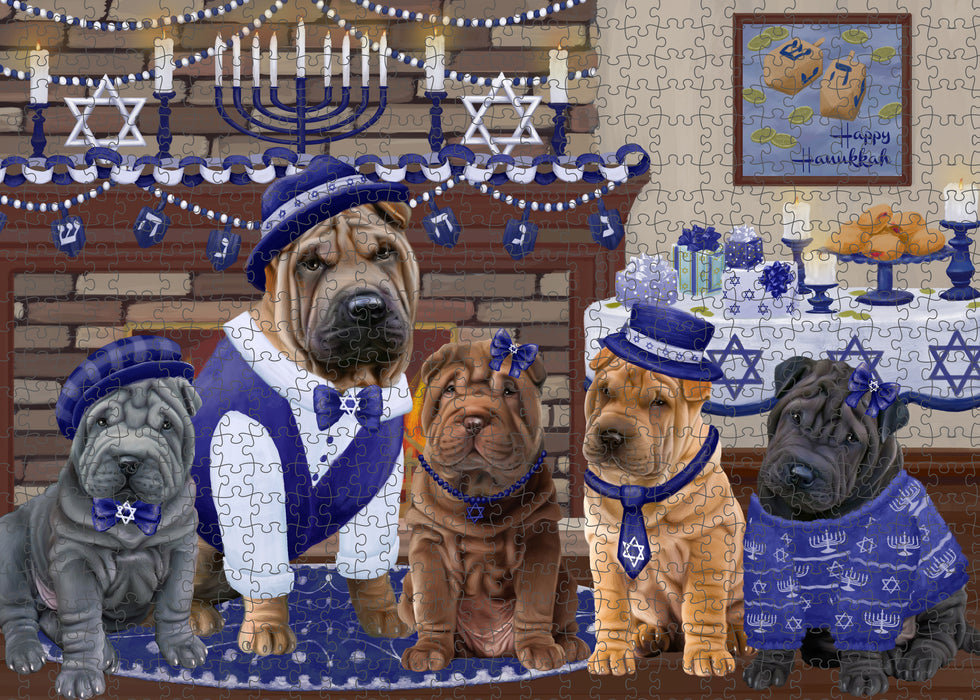 Happy Hanukkah Family Shar Pei Dogs Puzzle with Photo Tin PUZL98892
