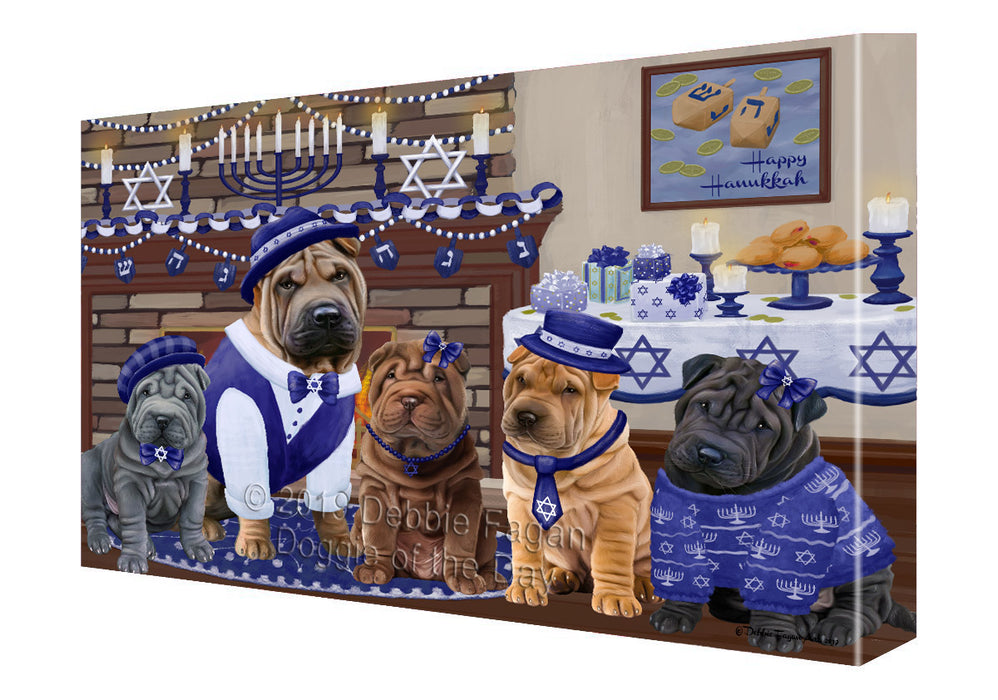 Happy Hanukkah Family Shar Pei Dogs Canvas Print Wall Art Décor CVS144242