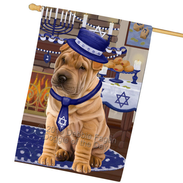 Happy Hanukkah Shar Pei Dog House Flag FLG66004