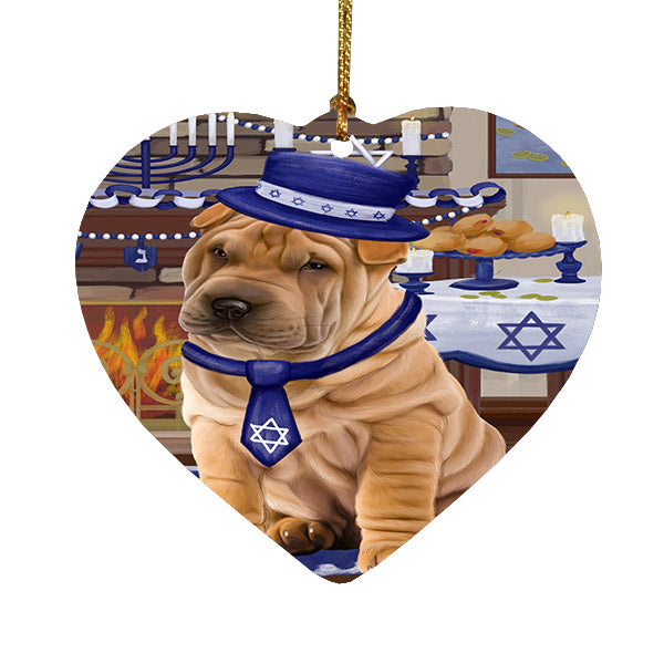 Happy Hanukkah Shar Pei Dog Heart Christmas Ornament HPOR57792