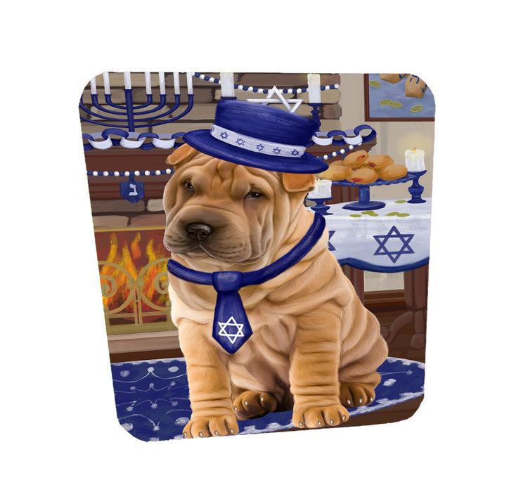Happy Hanukkah Family Shar Pei Dogs Coasters Set of 4 CSTA58759