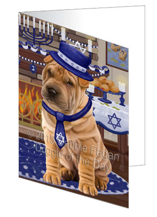 Happy Hanukkah Shar Pei Dog Handmade Artwork Assorted Pets Greeting Cards and Note Cards with Envelopes for All Occasions and Holiday Seasons GCD78722