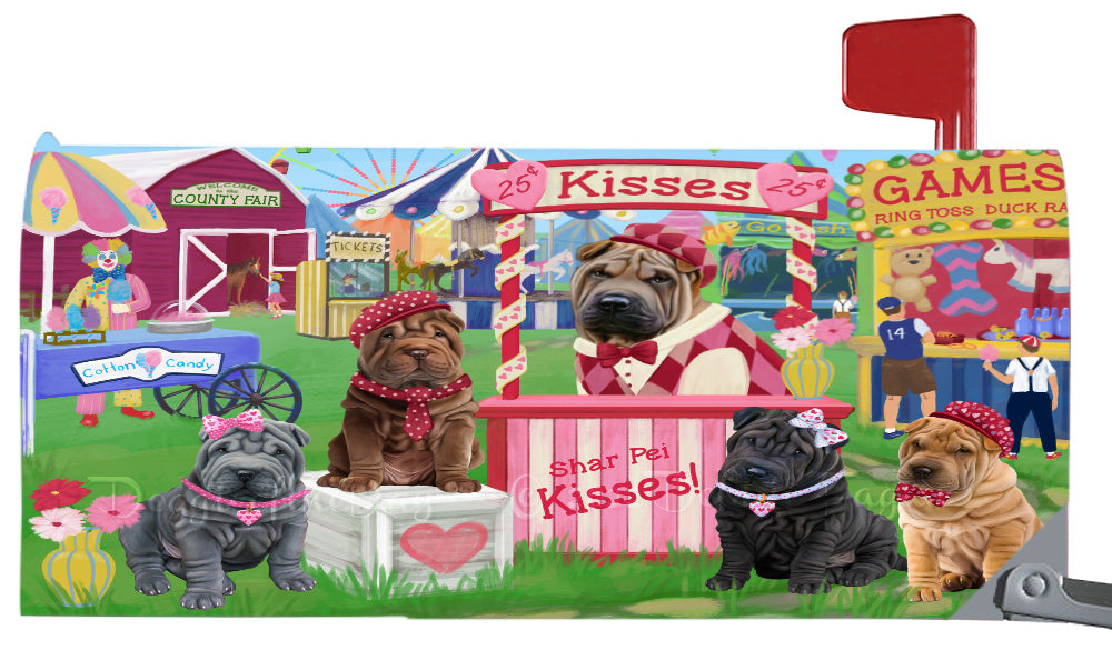 Carnival Kissing Booth Shar Pei Dogs Magnetic Mailbox Cover Both Sides Pet Theme Printed Decorative Letter Box Wrap Case Postbox Thick Magnetic Vinyl Material