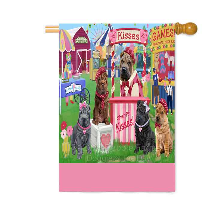 Personalized Carnival Kissing Booth Shar Pei Dogs Custom House Flag FLG63638