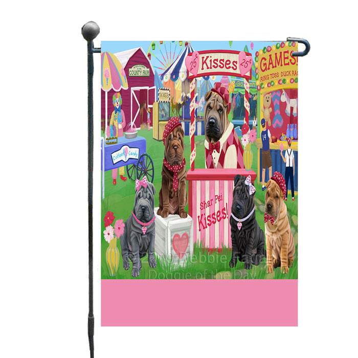 Personalized Carnival Kissing Booth Shar Pei Dogs Custom Garden Flag GFLG64314