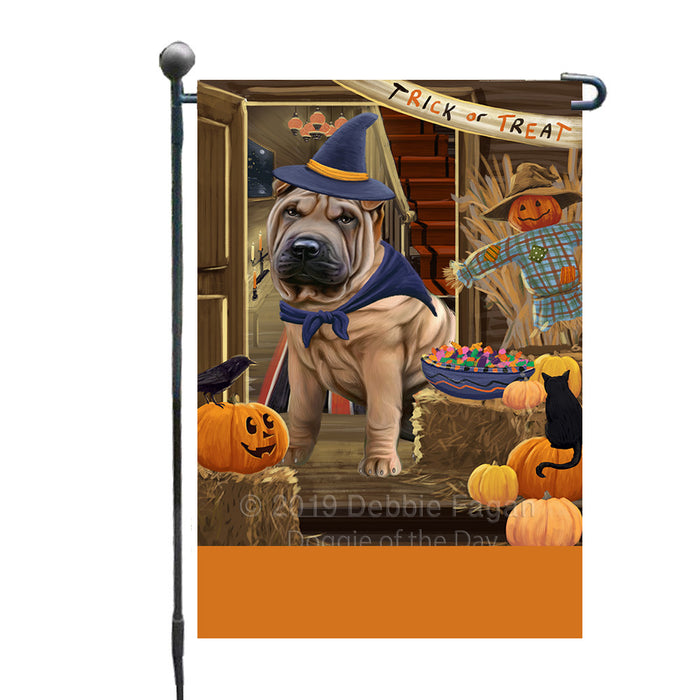 Personalized Enter at Own Risk Trick or Treat Halloween Shar Pei Dog Custom Garden Flags GFLG-DOTD-A59711