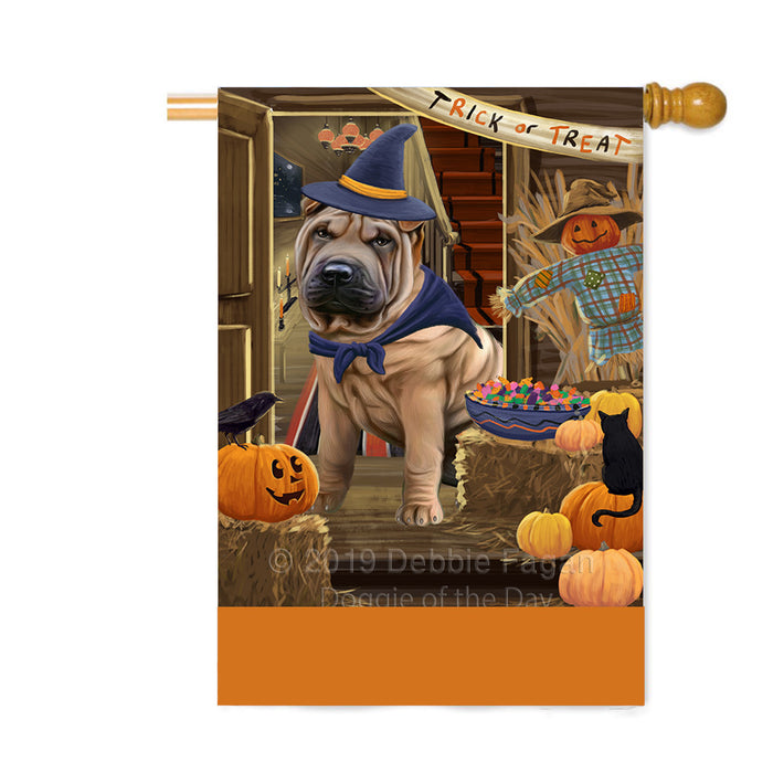 Personalized Enter at Own Risk Trick or Treat Halloween Shar Pei Dog Custom House Flag FLG-DOTD-A59767