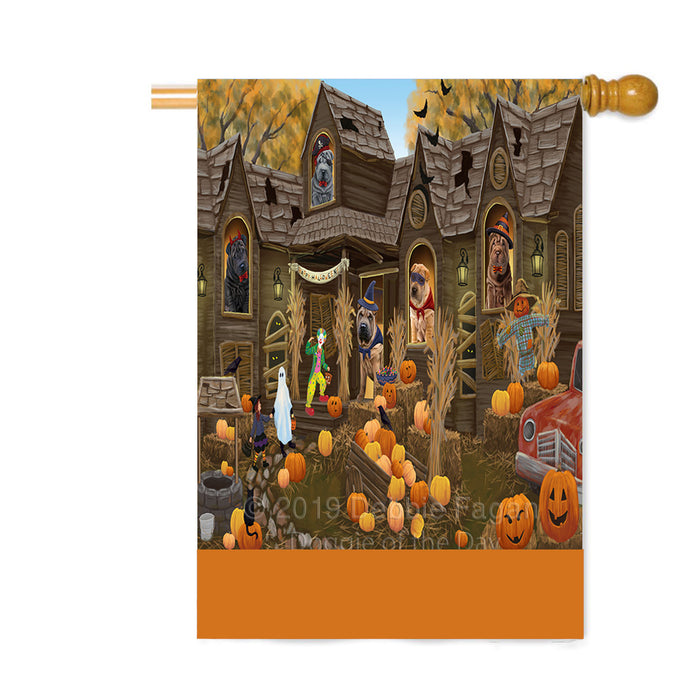 Personalized Haunted House Trick or Treat Halloween Shar Pei Dogs Custom House Flag FLG-DOTD-A59768