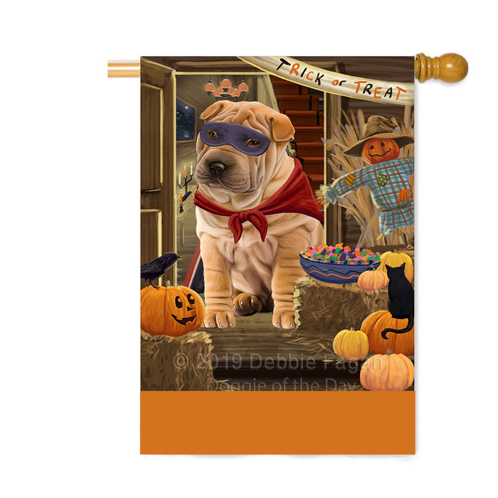 Personalized Enter at Own Risk Trick or Treat Halloween Shar Pei Dog Custom House Flag FLG-DOTD-A59769