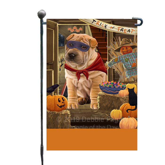 Personalized Enter at Own Risk Trick or Treat Halloween Shar Pei Dog Custom Garden Flags GFLG-DOTD-A59713