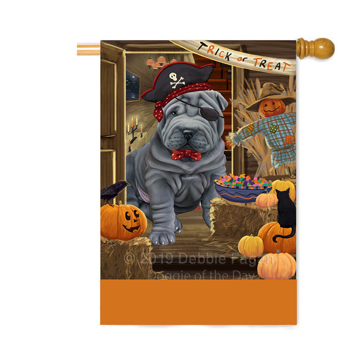 Personalized Enter at Own Risk Trick or Treat Halloween Shar Pei Dog Custom House Flag FLG-DOTD-A59770