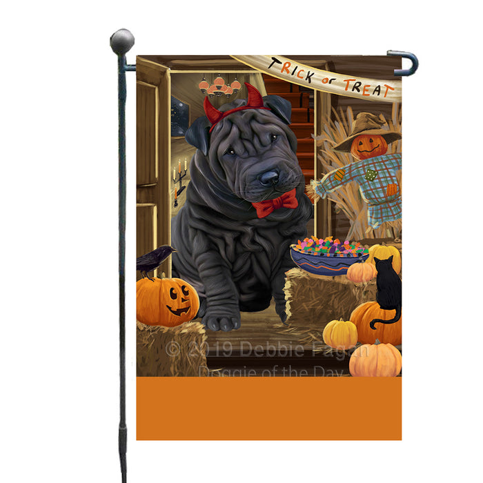 Personalized Enter at Own Risk Trick or Treat Halloween Shar Pei Dog Custom Garden Flags GFLG-DOTD-A59715