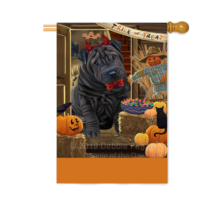 Personalized Enter at Own Risk Trick or Treat Halloween Shar Pei Dog Custom House Flag FLG-DOTD-A59771